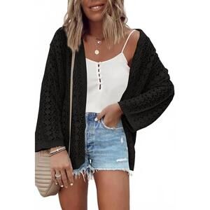 NEW SHEWIN crochet open knit cardigan in black